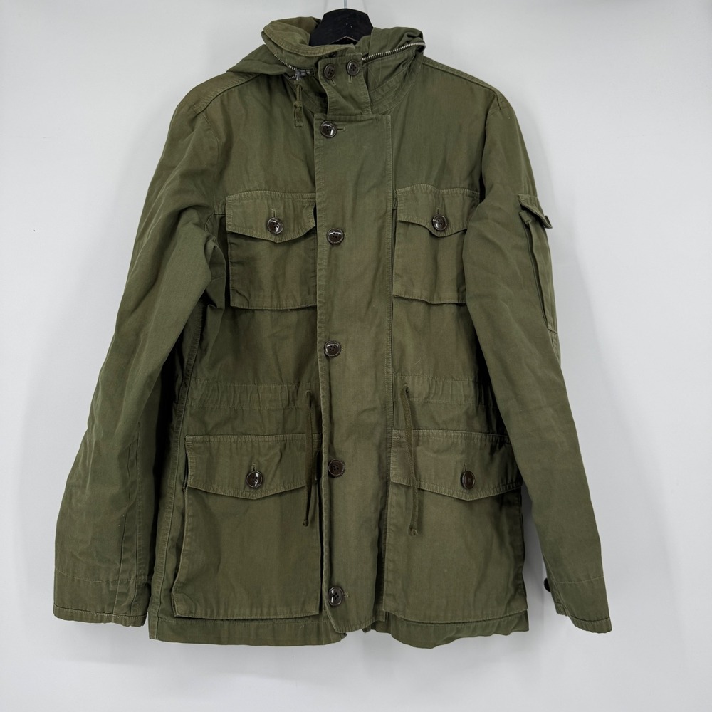 J.Crew Mens Field Jacket Army Green Utility Hooded Military Coat NX-631 Small